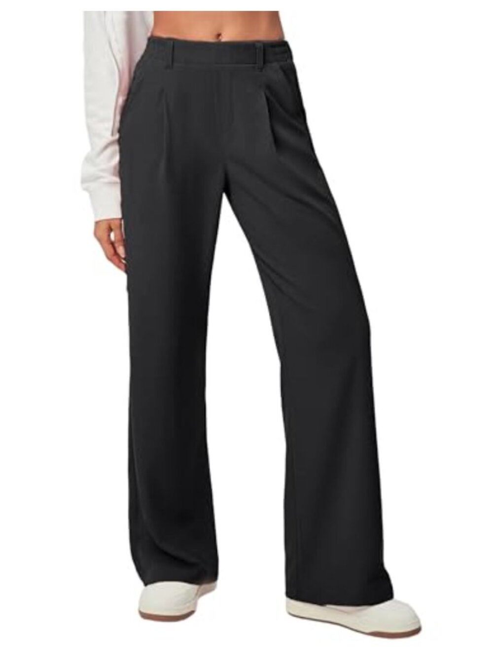 Waffle Knit Wide Leg Dress Pants High Waisted Pleated Trousers Workwear